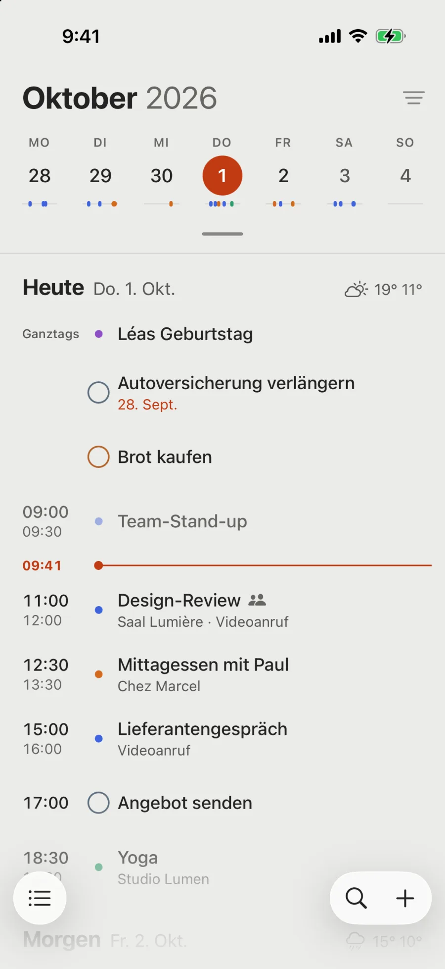 Die Agenda auf Papier.