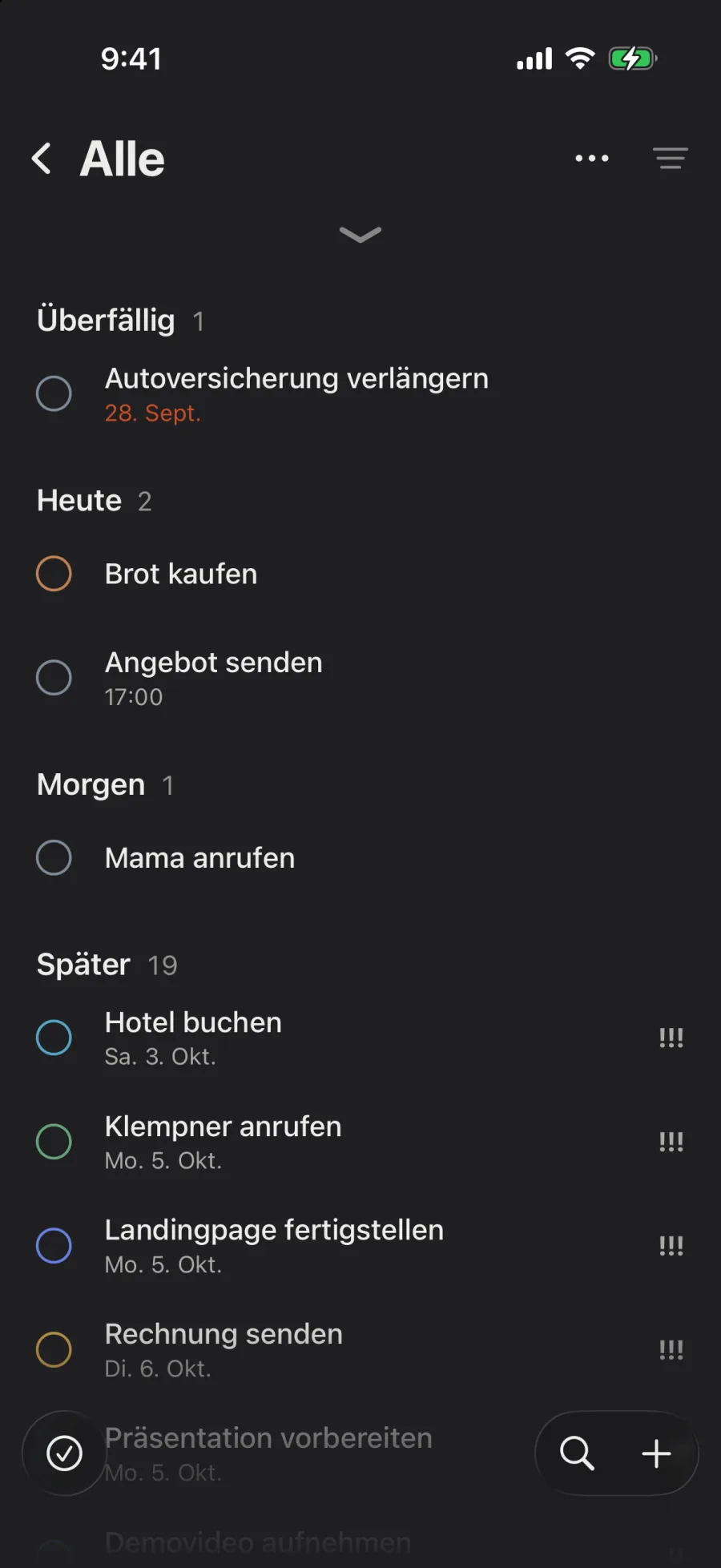 Aufgaben, nach Fälligkeit.