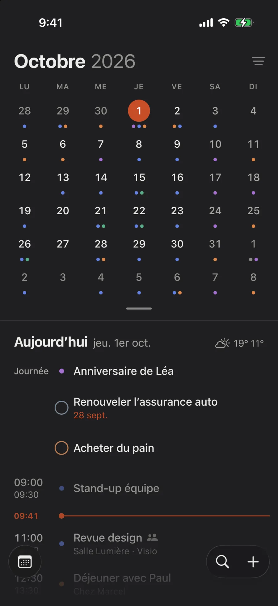 Octobre, avec l’agenda du jour en dessous.
