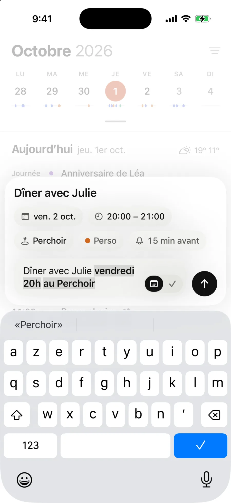 Saisie de « Dîner avec Julie vendredi 20h au Perchoir » : Magical affiche vendredi 2 octobre, de 20:00 à 21:00, Le Perchoir et le calendrier Personnel.