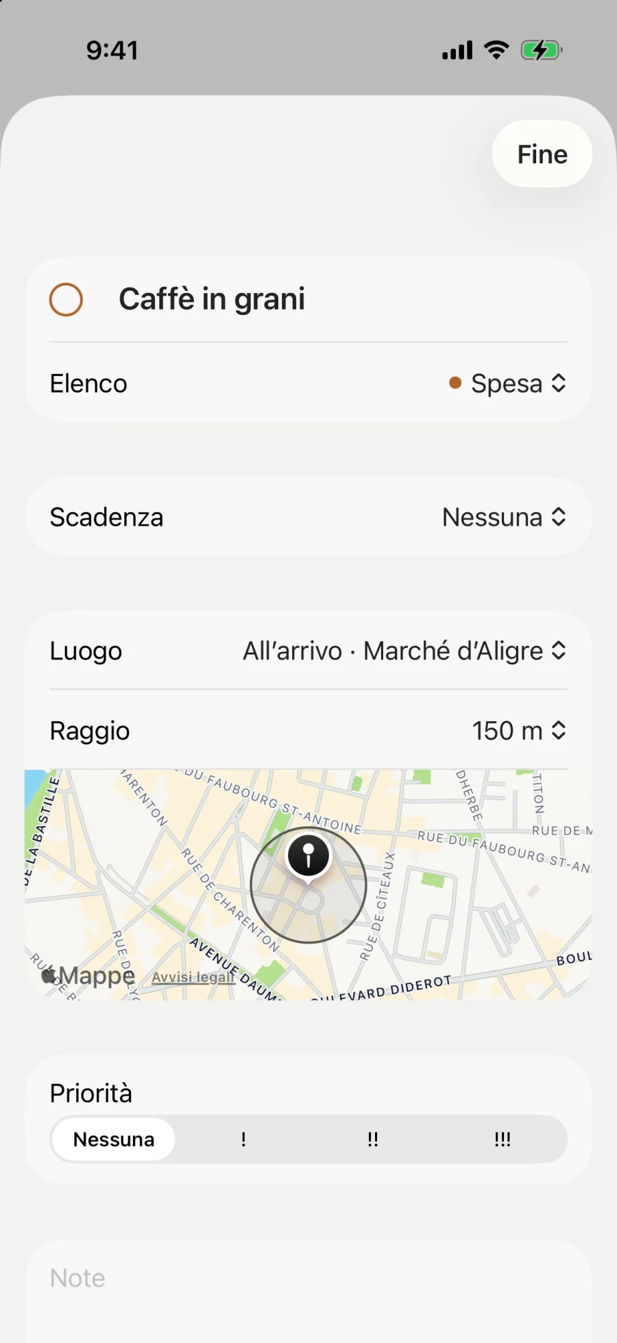Caffè in grani, in Spesa: un avviso all’arrivo al Marché d’Aligre, entro 150 m, su una piccola mappa.