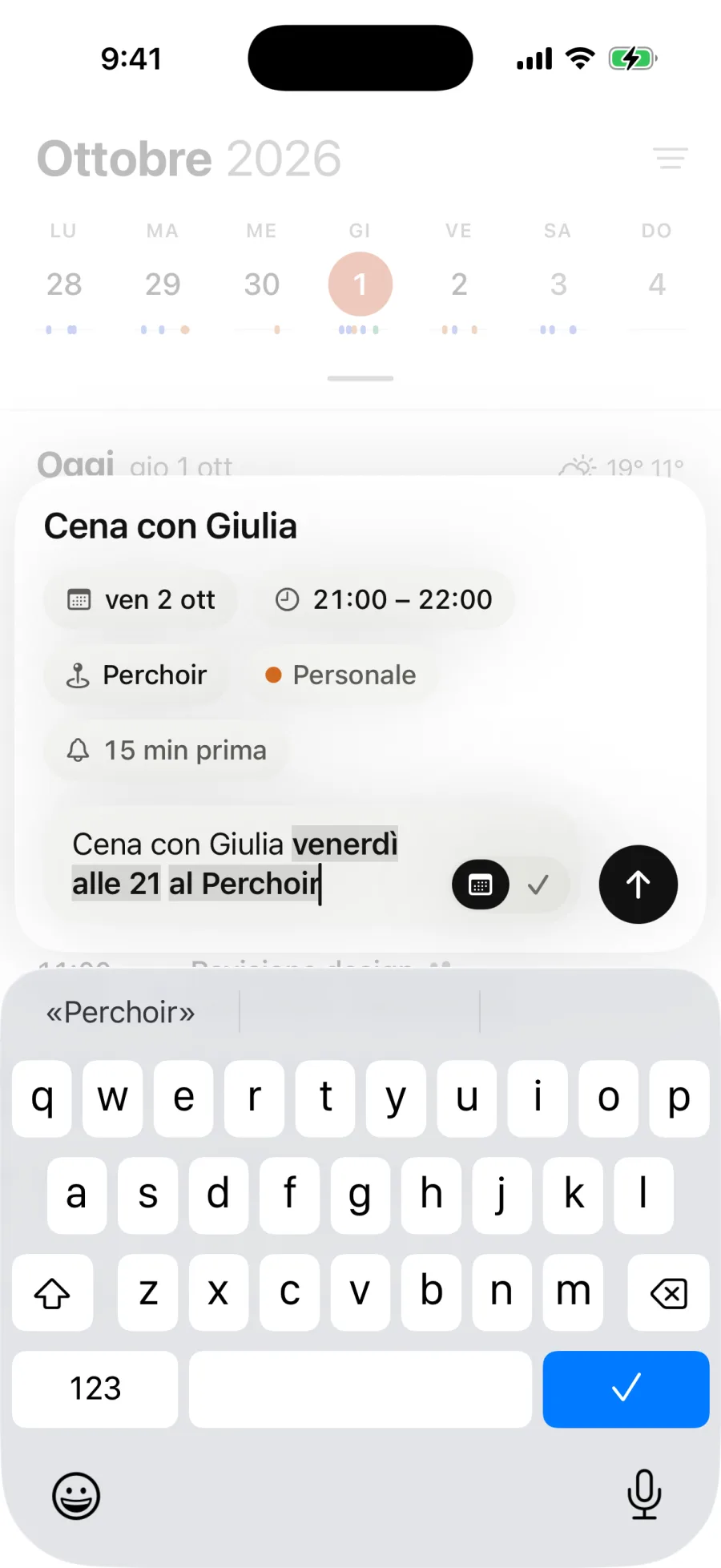 Mentre scrivi “Cena con Giulia venerdì alle 21 al Perchoir”: Magical mostra venerdì 2 ottobre, dalle 21:00 alle 22:00, il Perchoir e il calendario Personale.