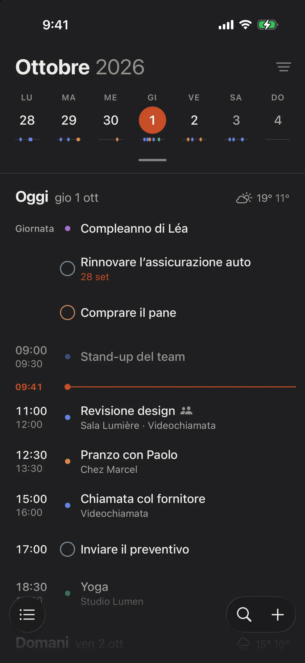 Primo piano della parte alta dello schermo: ottobre 2026, poi la settimana. Una busta appare accanto all’icona del filtro quando un invito aspetta una risposta.