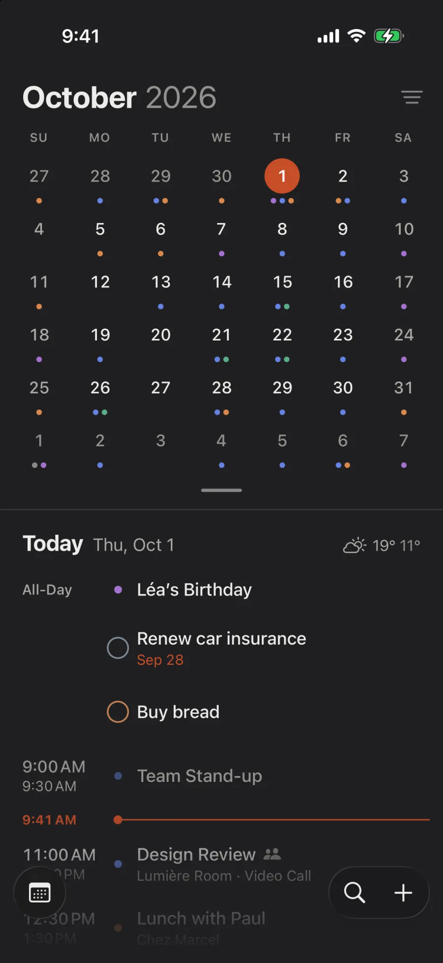 October, with the day’s agenda under it.