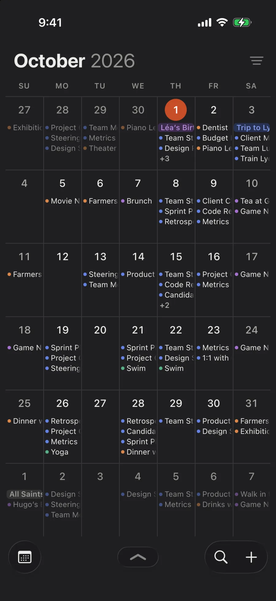 October in full screen, with the events’ titles in each day.