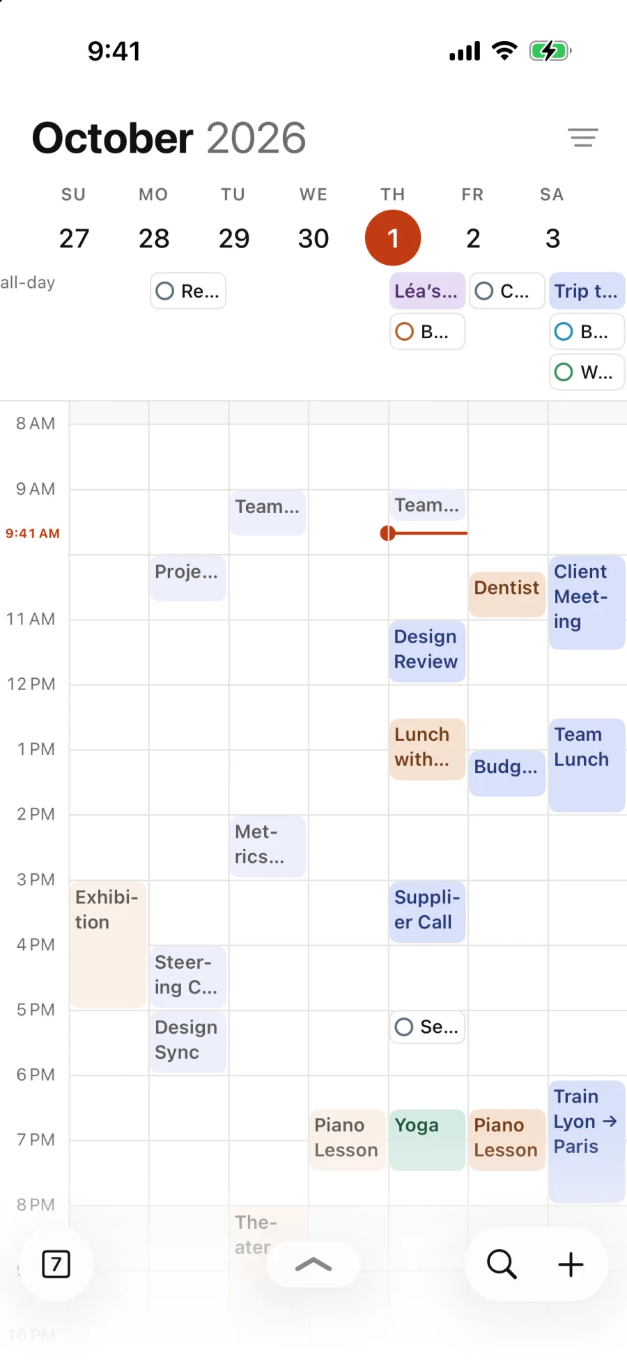 The week of September 27, hour by hour, seven columns.